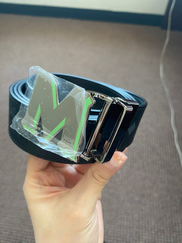 MCM Brand New Black Grey Silver Green Buckle Reversible and Resizable Belt