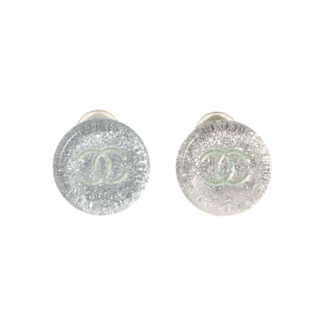 Chanel 2000 Made Round Cc Mark Glitter Earrings Clear/Silver/Light Blue