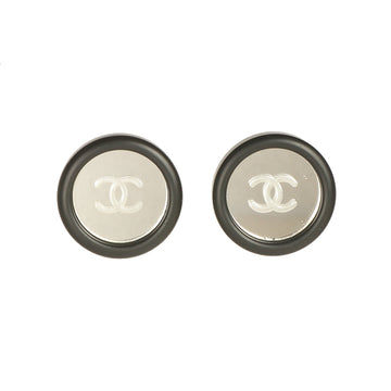 Chanel 1995 Made Round Mirror Cc Mark Earrings Black
