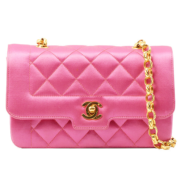 Chanel Silk Satin Edge Design Flap Turn-Lock Chain Bag Pink
