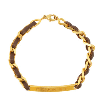 Chanel 1996 Made Logo Plate Chain Bracelet Brown