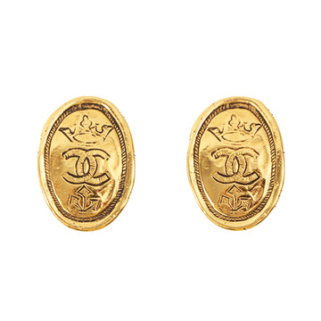 Chanel 1991 Made Oval Coco Mark Crown Earrings