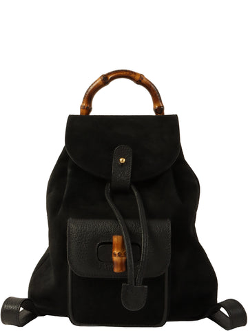 GUCCI Suede Bamboo Mini Backpack Black