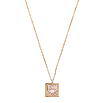 CHANEL 2002 Made Rhinestone No.5 Square Necklace Pink