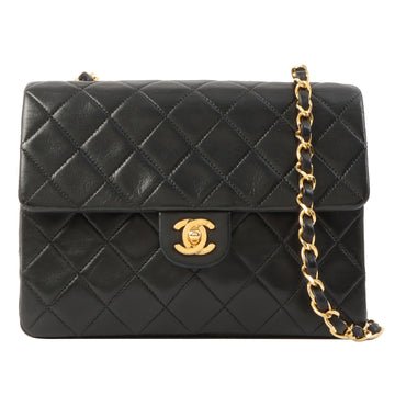 Chanel Around 1992 Made Straight Flap Turn-Lock Chain Bag Black