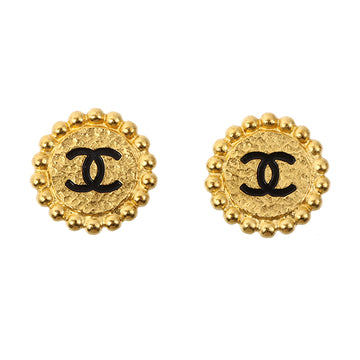 Chanel 1995 Made Round Edge Design Cc Mark Earrings Black