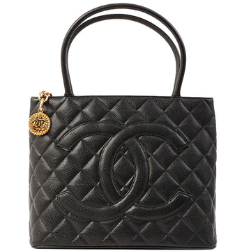 Chanel Around 2000 Made Cavier Skin Cc Mark Stitch Revival Tote Bag Black/Gold
