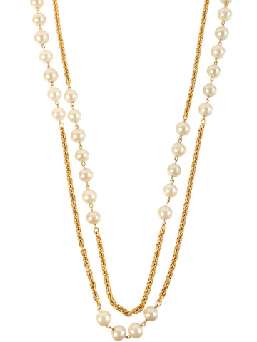 CHANEL Pearl Double Chain Long Necklace