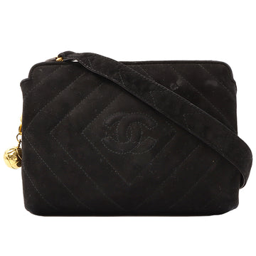 Chanel Around 1992 Made Suede Cc Mark Stitch Ball Charm Shoulder Bag Black