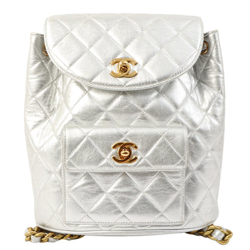 Chanel Around 1992 Made Double Turn-Lock Backpack Silver