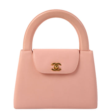 Chanel Around 1998 Made Turn-Lock Top Handle Bag Pink