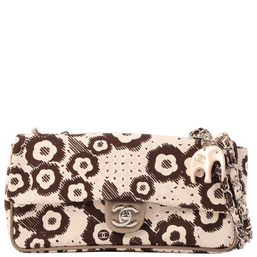 Chanel Around 2005 Made Canvas Flower Print Elephant Charm Chain Bag Ivory/Brown