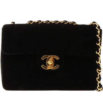 Chanel Around 1992 Made Velour Mademoiselle Stitch Classic Flap Chain Bag Jumbo Black