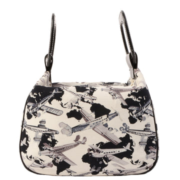 Chanel Around 2005 Made Canvas Patent Combination Airplane Print Top Handle Bag White/Black