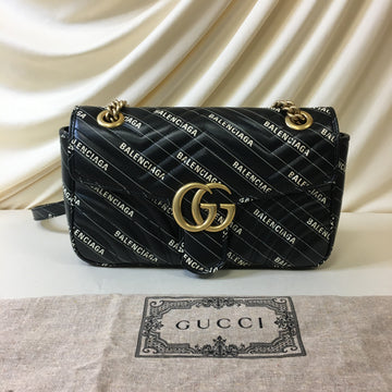 Gucci x Balenciaga The Hacker Project GG Marmont Flap Bag Printed Matelasse Leather Small Sku# 66977