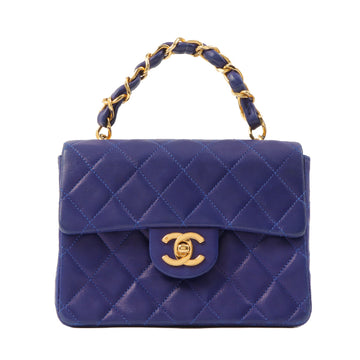 Chanel Around 1990 Made Classic Flap Chain Handbag Mini Blue