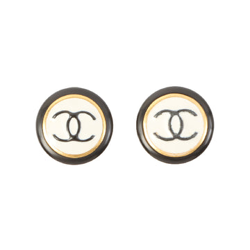 Chanel 1997 Made Bicolor Round Cc Mark Earring Black/ White
