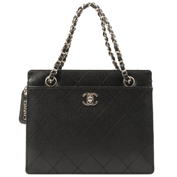 Chanel Around 1998 Made Caviar Skin Turn-Lock Chain Top Handle Bag Black
