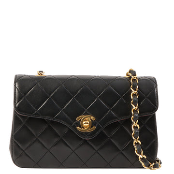 Chanel Around 1990 Made Design Flap Turn-Lock Plate Chain Bag Black