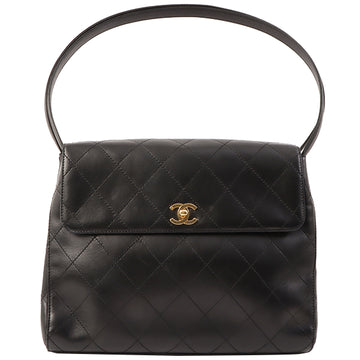 Chanel Around 1998 Made Straight Flap Turn-Lock Shoulder Bag Black