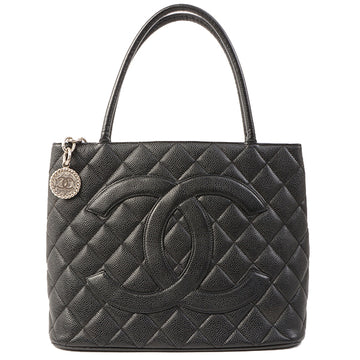 Chanel Around 2000 Made Caviar Skin Cc Mark Stitch Revival Tote Bag Black/Silver