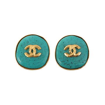 Chanel 1998 Made Cc Mark Stone Earrings Turquoise