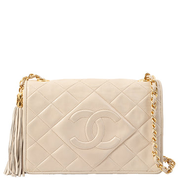 Chanel Around 1990 Made Diamond Cc Mark Stitch Fringe Chain Bag Off White