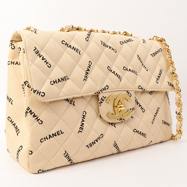 Chanel Around 1995 Made Canvas Logo Print Classic Flap Chain Bag Maxi