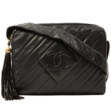 Chanel Around 1995 Made Cc Mark Stitch Fringe Shoulder Bag Black