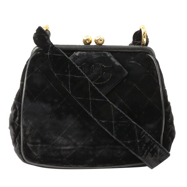 Chanel Around 1990 Made Velour Cc Mark Stitch Metal Clasp Shoulder Bag  Black in 2023