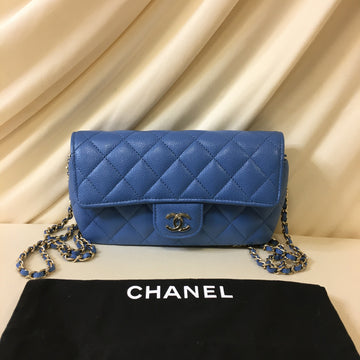 Chanel Blue Quilted Caviar Classic Sunglasses Case with Chain Sku# 67160