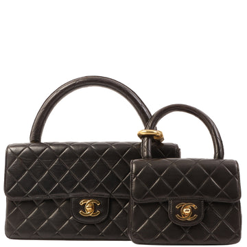 Chanel Around 1995 Made Classic Flap Handbag With Micro Bag Black