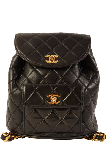 CHANEL Around 1995 Made Double Turn-Lock Backpack Black