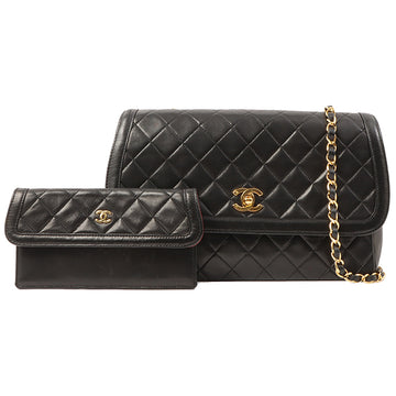 Chanel Around 1990 Made Design Flap Turn-Lock Chain Bag Black With Pouch Black
