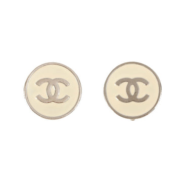 Chanel 2005 Made Round Cc Mark Earrings Cream/Silver