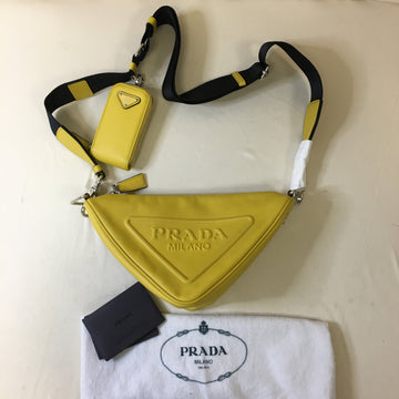 Prada Yellow Leather Triangle Shoulder Bag Sku# 67180