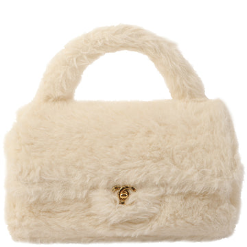 Chanel Around 1992 Made Fur Classic Flap Top Handle Bag Off White