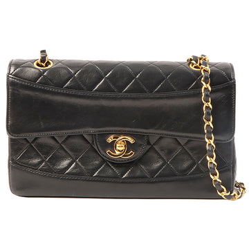 Chanel Around 1990 Made Design Flap Turn-Lock Chain Bag With Pouch Black
