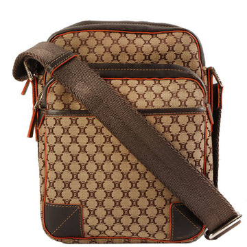 CELINE Canvas Leather Combination Macadam Pattern Shoulder Bag Beige/Dark Brown