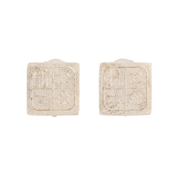 Chanel 1999 Made Square Cc Mark Clover Mini Earrings Silver