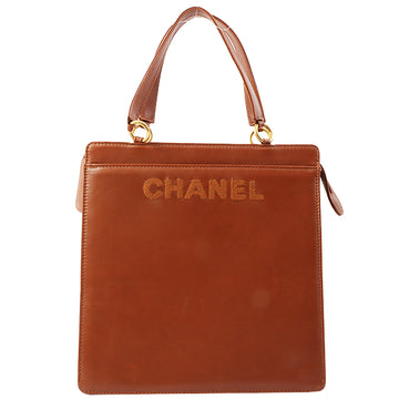Chanel Around 1998 Made Logo Embroidered Top Handle Bag Brown