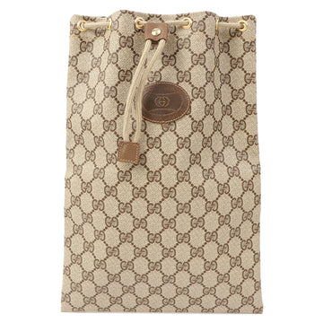 Gucci Gg Pattern Logo Embossed Drawstring Bag Brown