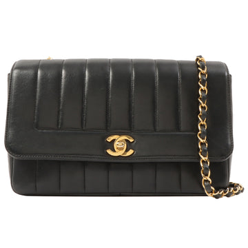 Chanel Around 1995 Made Mademoiselle Stitch Turn-Lock Chain Bag Black