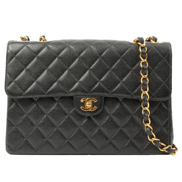 Chanel Around 200 Made Caviar Skin Classic Flap Chain Bag Jumbo Black