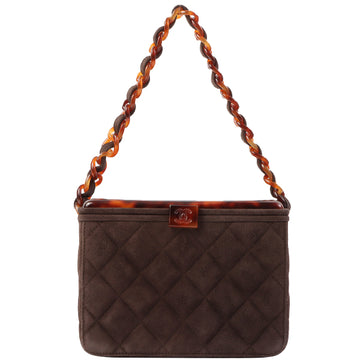 Chanel Around 1997 Made Suede Tortoiseshell Cc Mark Box Top Handle Bag Dark Brown