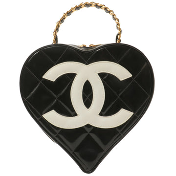 Chanel Around 1995 Made Patent Heart Cc Mark Stitch Vanity Black