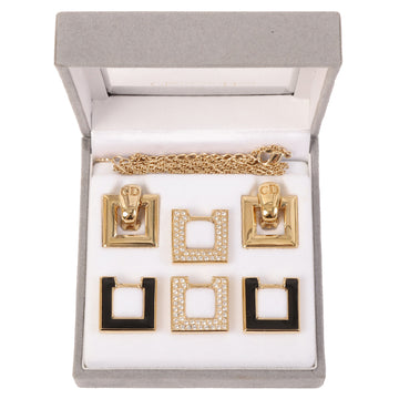 DIOR Square Logo Design Earrings Necklace Sets Black/Rhinestone