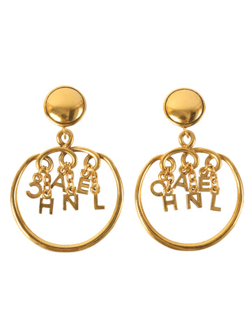 CHANEL Logo Charm Hoop Swing Earrings