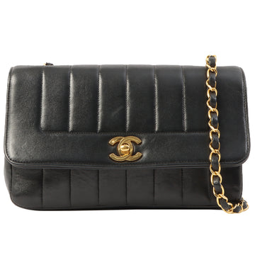 Chanel Around 1997 Made Mademoiselle Stitch Turn-Lock Chain Bag Black