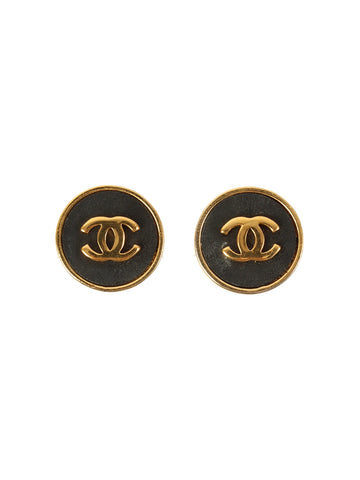 CHANEL 1991 Made Round Cc Mark Earrings　Black